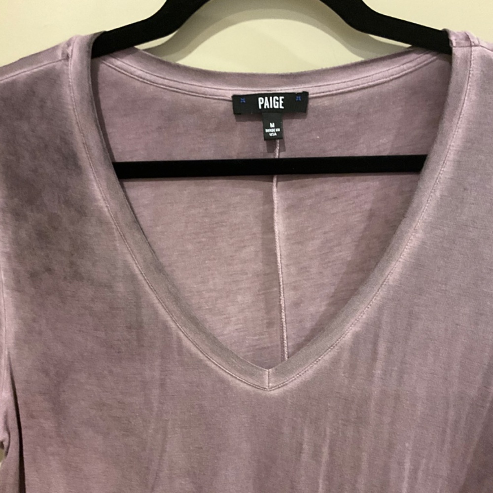 Paige Made in USA Stretch Deep V-Neck Short Sleeve Tee Top Shirt Medium Purple - Picture 2 of 14